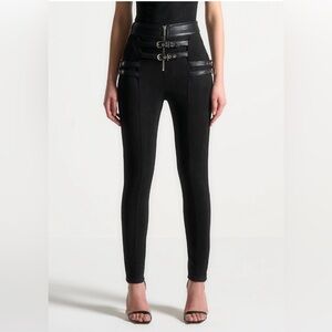 Maniere De Voir Vegan Suede Buckle Detail Edgy Leggings Black size 4 or S NWT